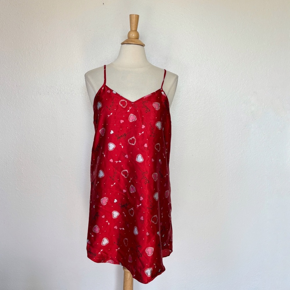 Vintage 90s Y2K Valentine Red Satin Nightgown